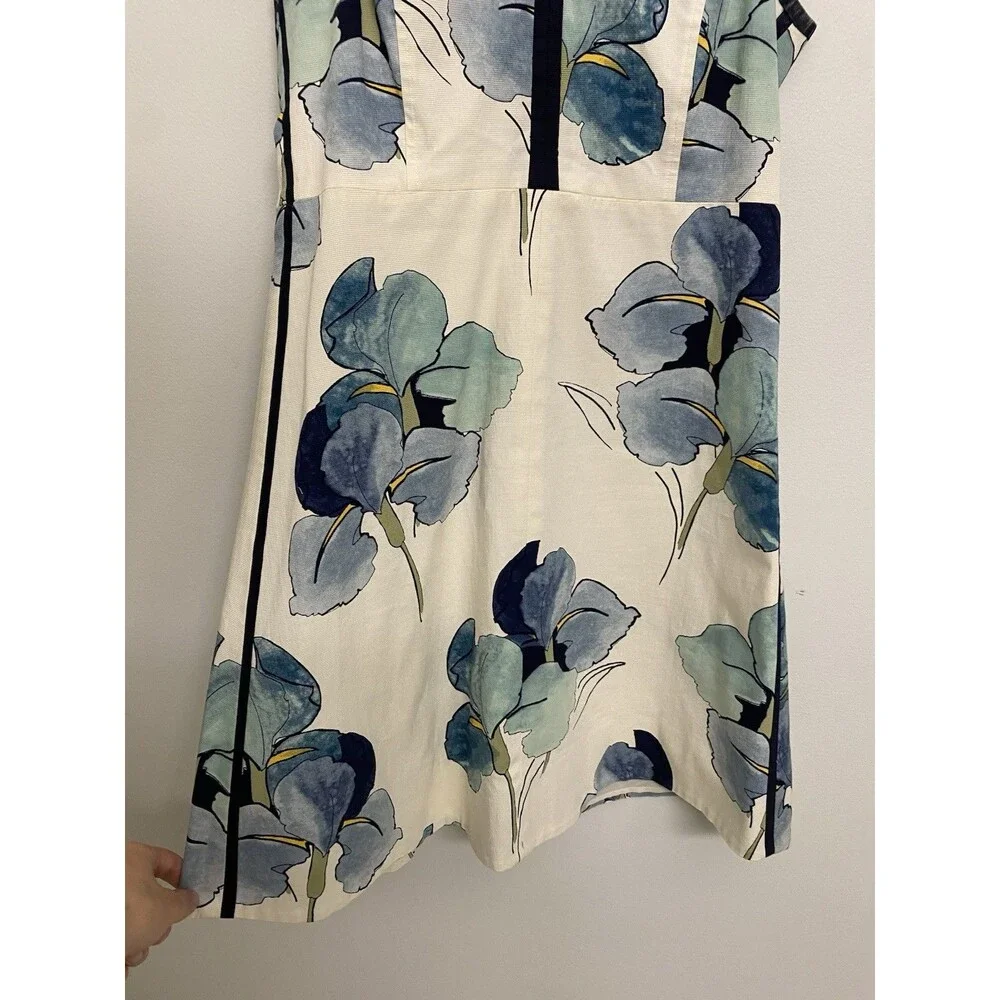 Tory Burch Edith Floral Midi Shift Dress Sz 6 Sleeveless Watercolor Iris Office
